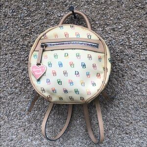 Vintage Y2K Dooney & Bourke Coated Canvas Logo Graphic Circle Round Backpack